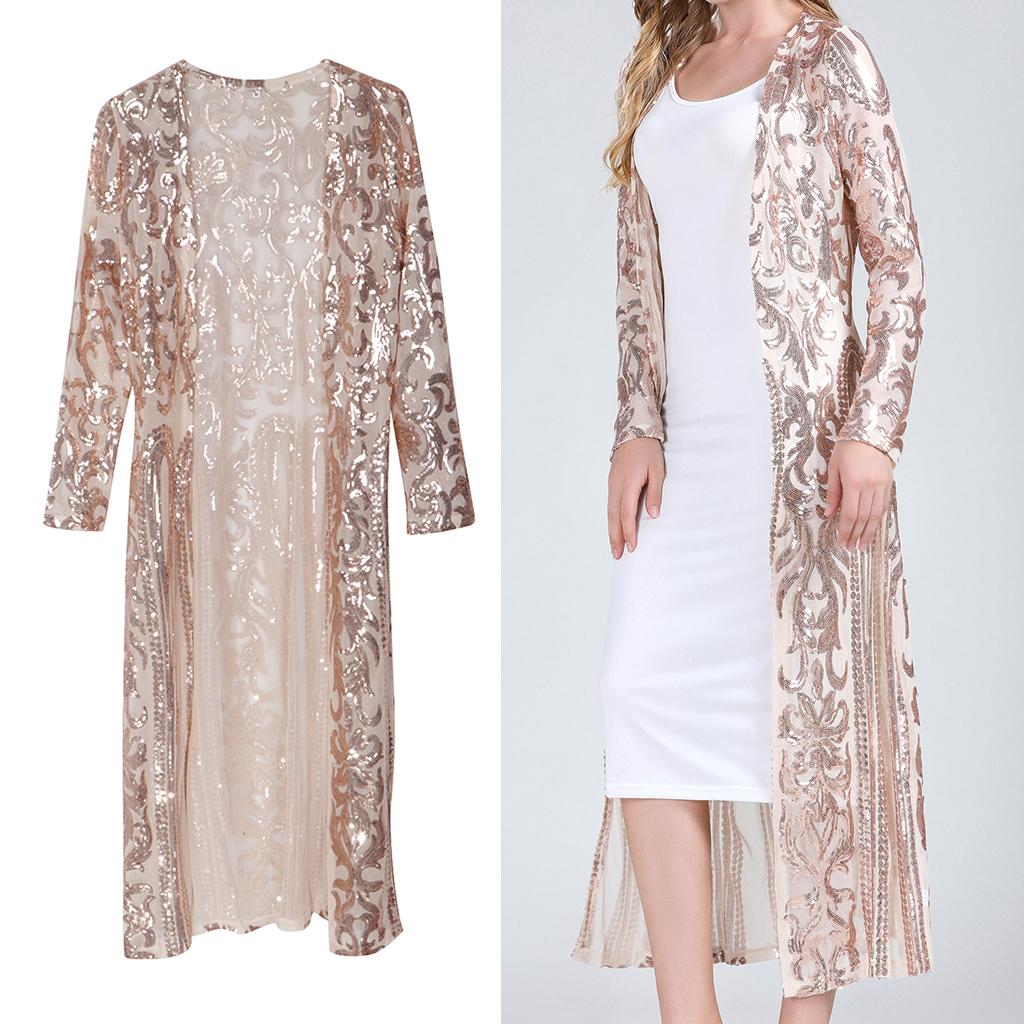 Cloak Coat Dress for Women Sexy Sequins Perspective Cardigan Cloak Golden