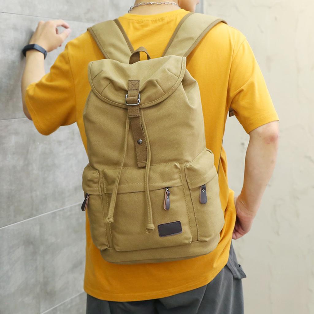 Mens Casual Canvas Backpack Travel School Bag Large Capacity Rucksack Gray