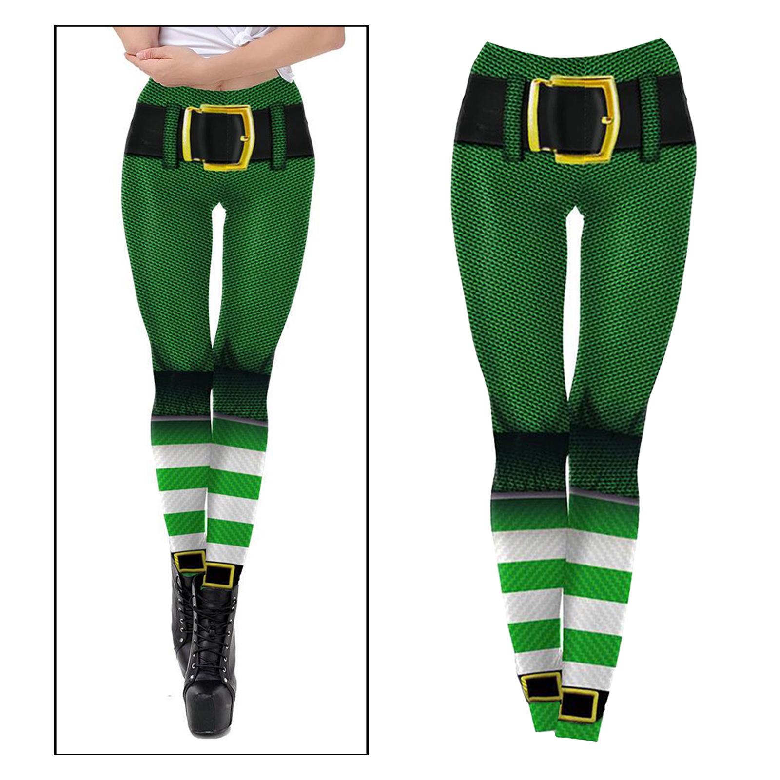 Stretchy Soft Women Leggings Shamrock Print Compression Pants Mesh XL