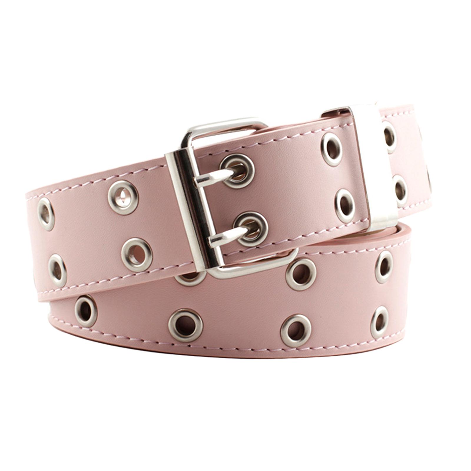 Women Punk Belt Double Grommet Leather Jeans Waist Strap Pink