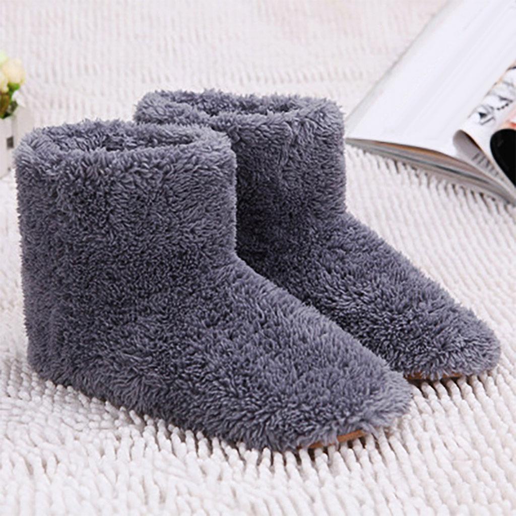 Winter Electric USB Warmer Foot Plush Heated Warm Slipper Home Shoe grey