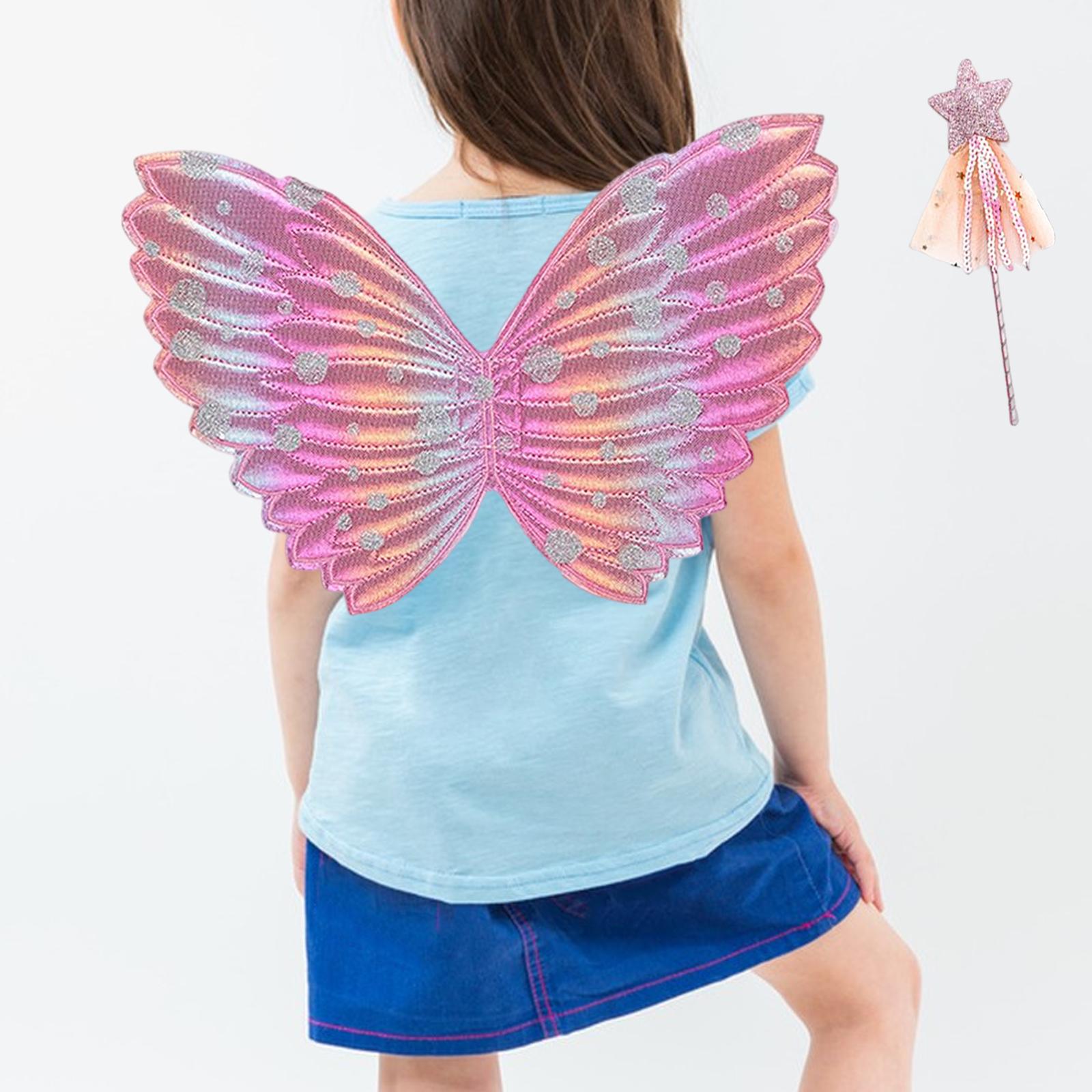 Fancy Dress Set Dress up Festival Girls Fairy wings and Wand Pink
