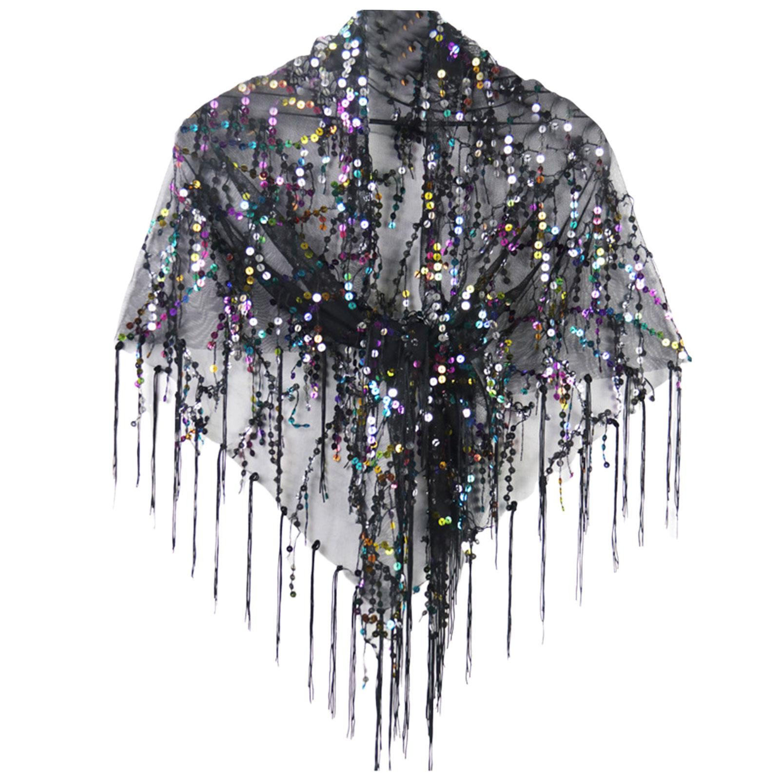 Sequin Shawl Cape Black