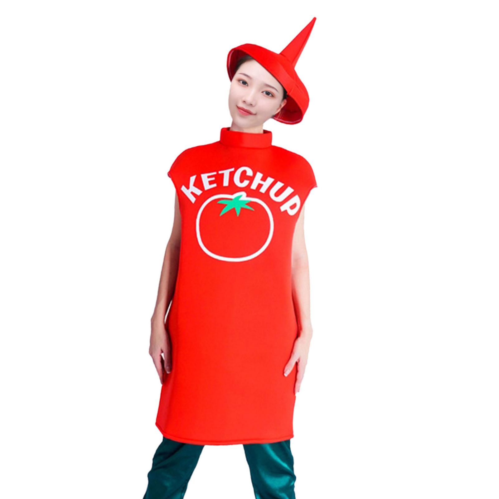 Adult Ketchup Costume Carnival Suit Funny Photo Props Condiment Food Costume