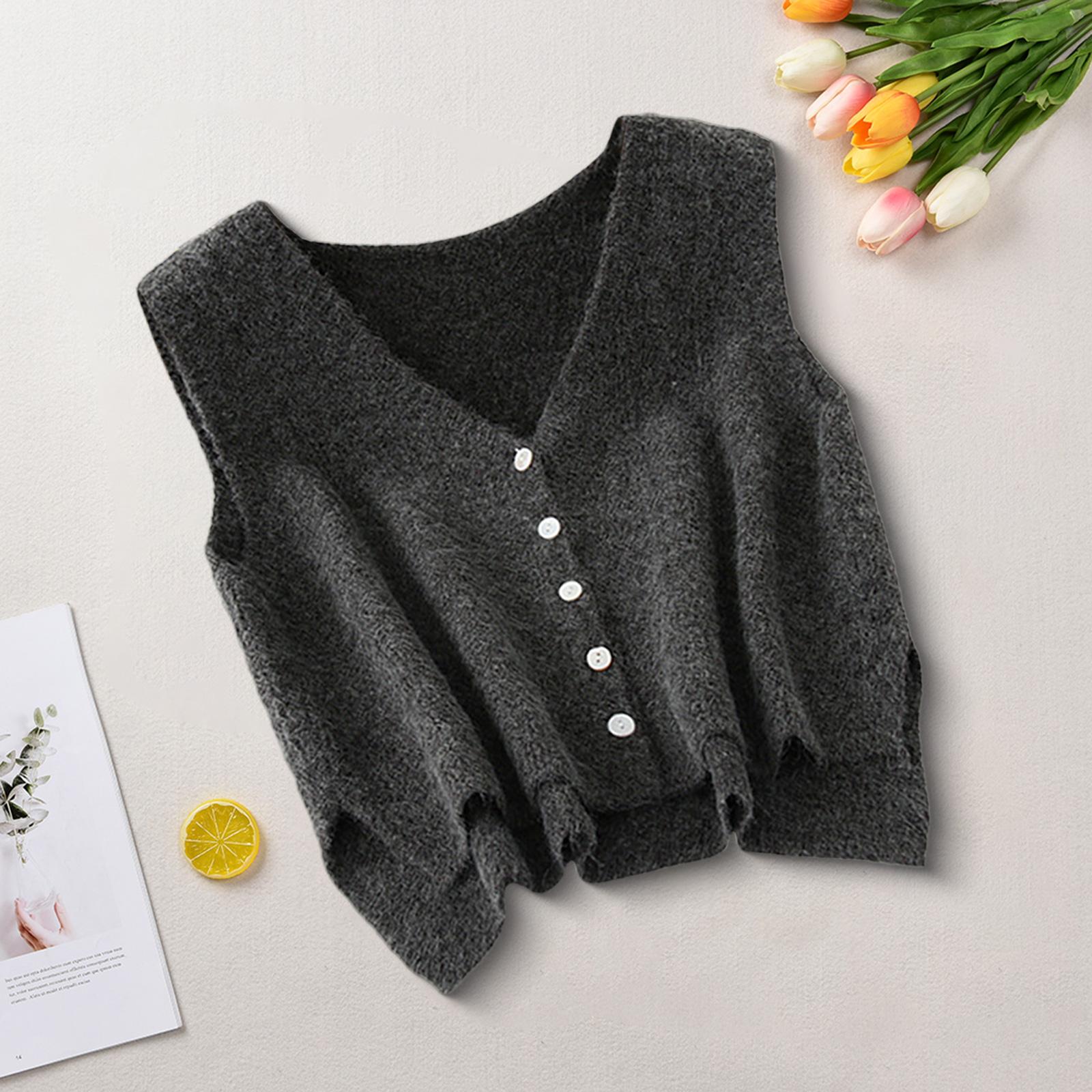 Women Sweater Vest Breathable V Neck Casual Fashion Jumpers Sleeveless Gilet Gray