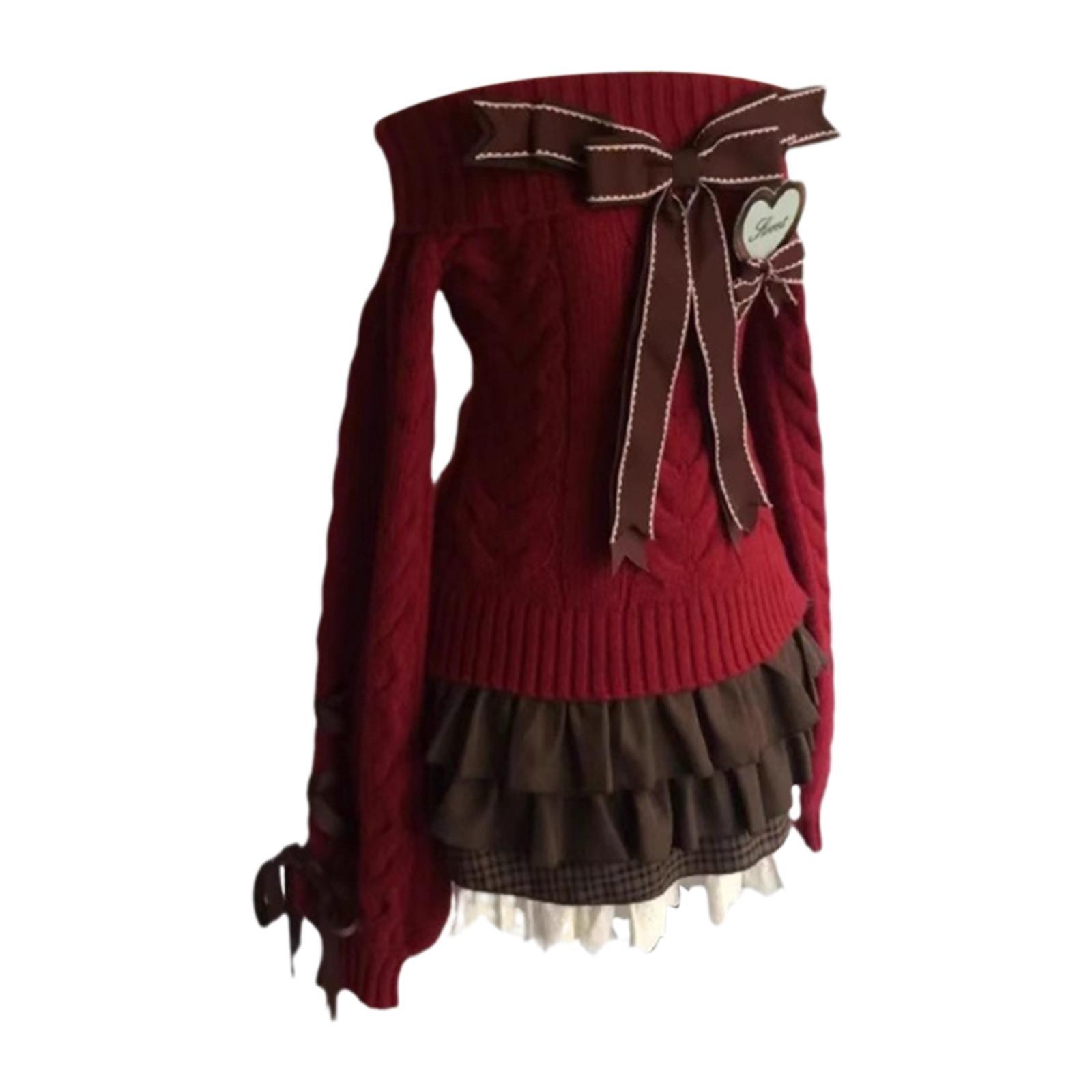 Off Shoulder Knitted Sweater and Pleated Skirts Autumn Streetwear for Women S