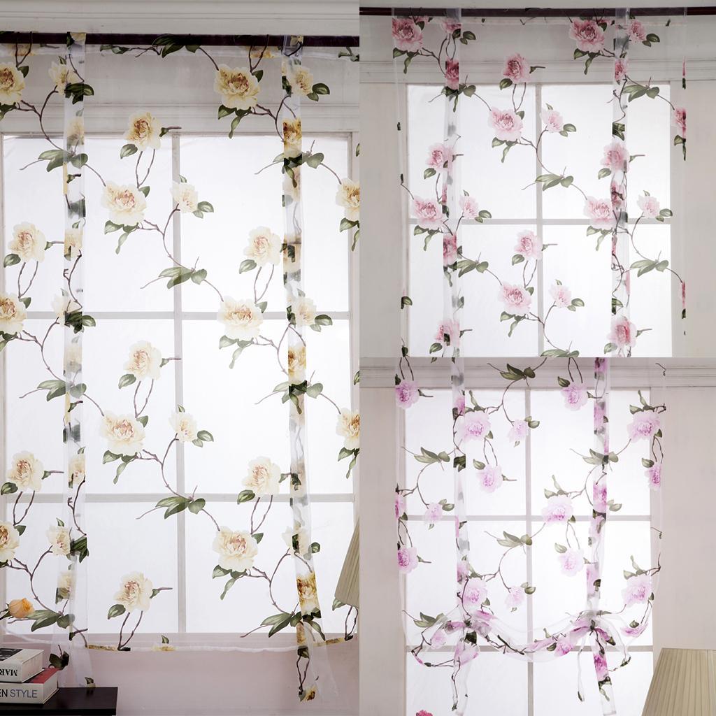 Elegant Flower Short Roman Curtain Tie-up Shade Sheer Voile for Small Window - Picture 4 of 16