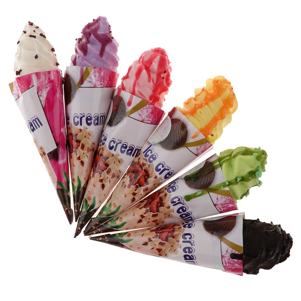 6Pcs Artificial Ice Cream Cone Simulation Realistic Food Dessert 
