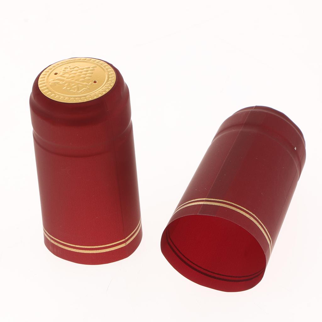 100 PVC Wine Bottle Heat Shrink Capsules  30mm -Burgundy(Gold Top Strips)