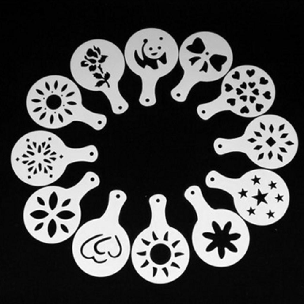 12pcs Coffee Barista Stencils Template Strew Flowers Duster Spray Symbol