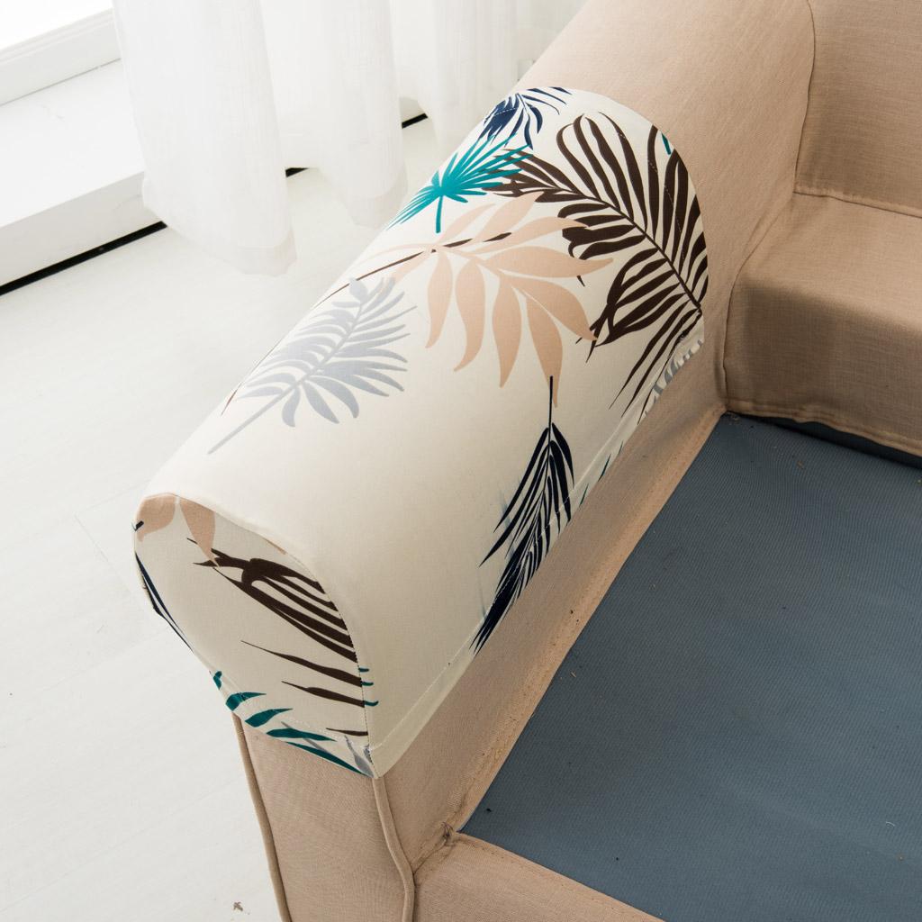 2pcs Non-slip Stretch Polyester Furniture Sofa Armrest Cover Protector Beige