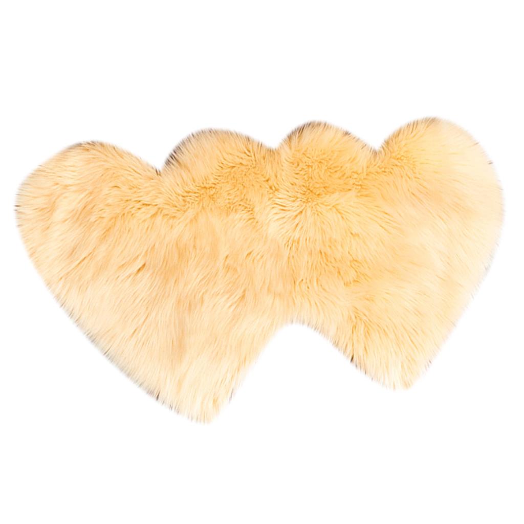 Heart Shaped Area Rug, Artificial Wool Shaggy Floor Mat Carpet Beige