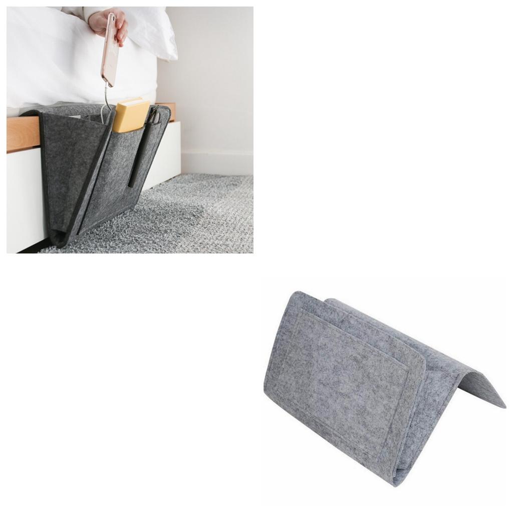 Sofa Desk Bedside Organizer Pocket Armrest Storage Caddy Bag Light Gray