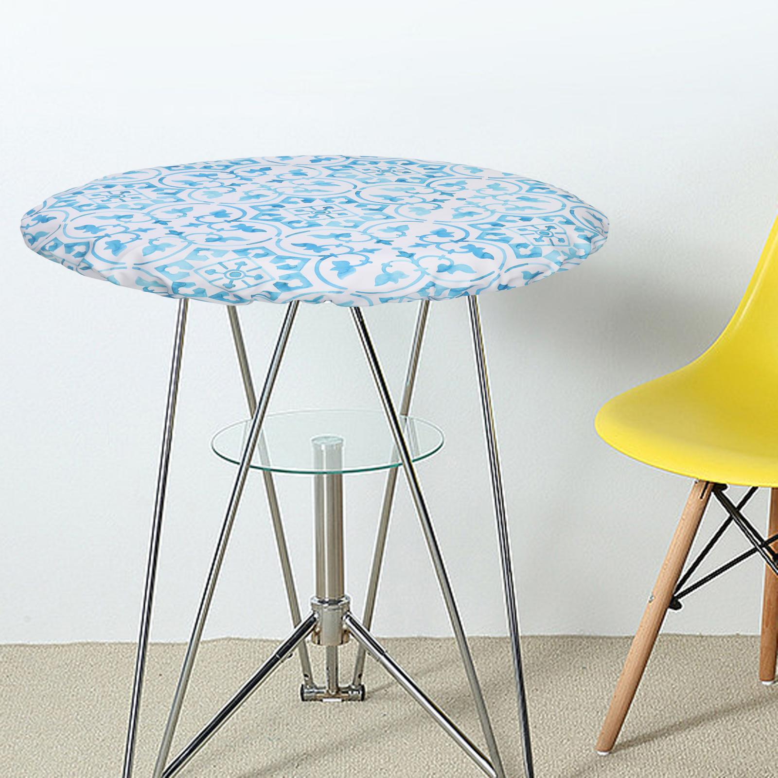 Printed Round Fitted Tablecloth Home Party Wipeable Table Cover 120cm Blue