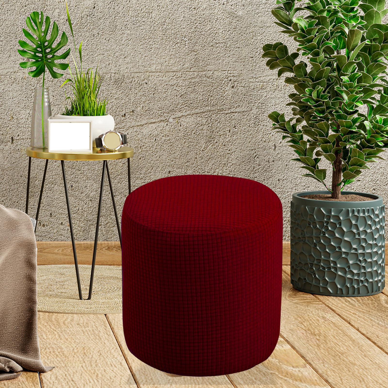 Stretchable Footstool Slipcover Footrest Cover Protector with Elastic Bottom Red Wine