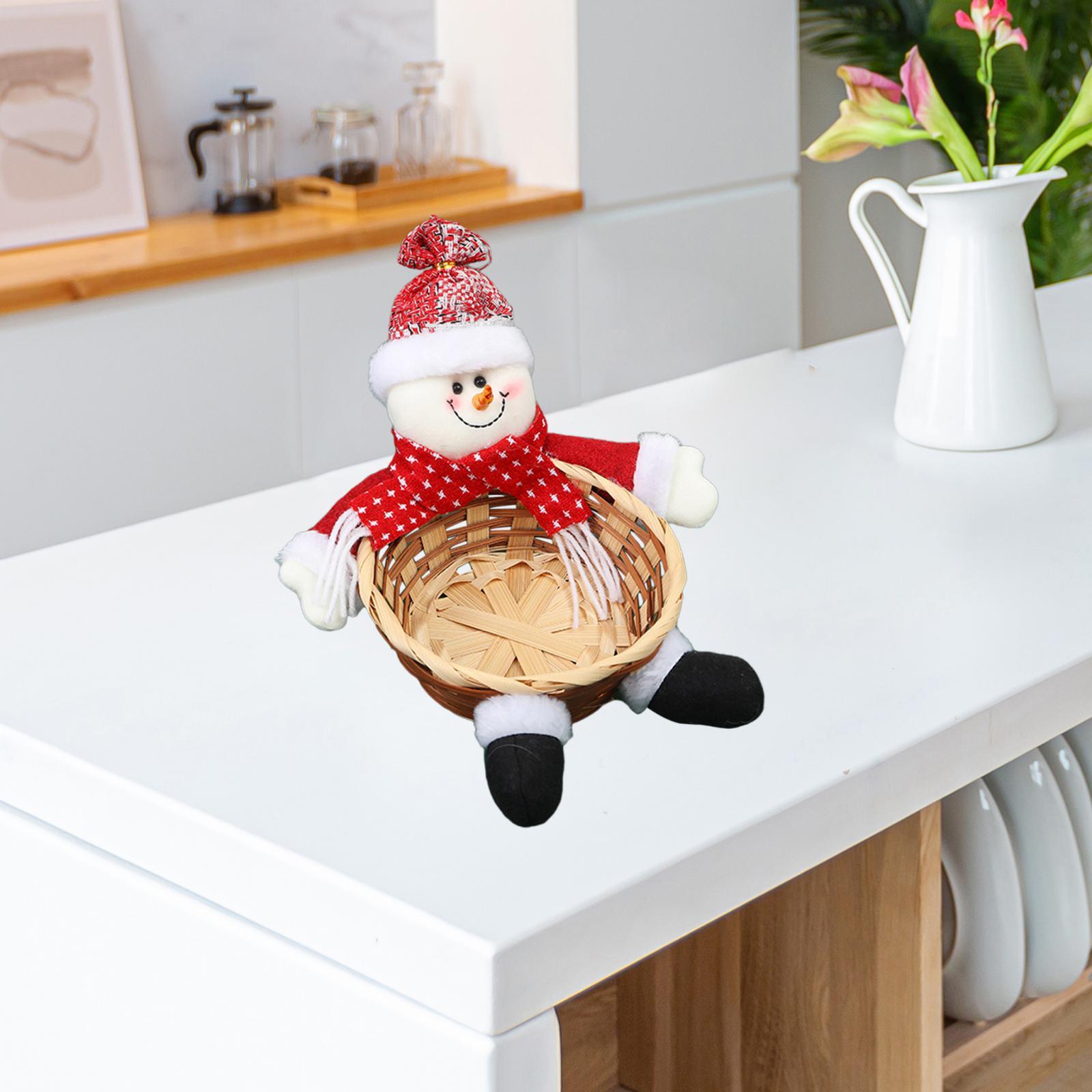 Handwoven Basket Christmas Storage Basket Desktop Ornament Food Candy Basket Snowman