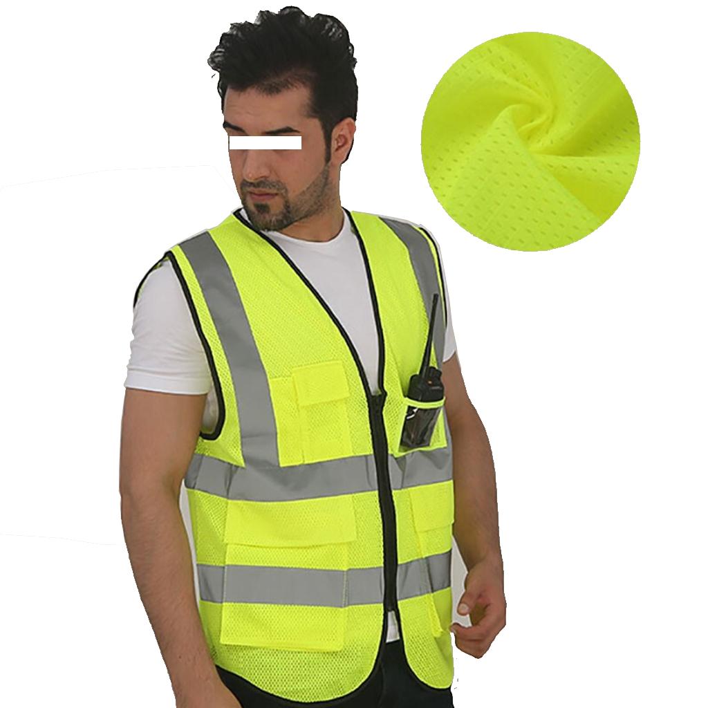 Multi-Pocket Mesh Reflective Vest for Running or Construction Yellow