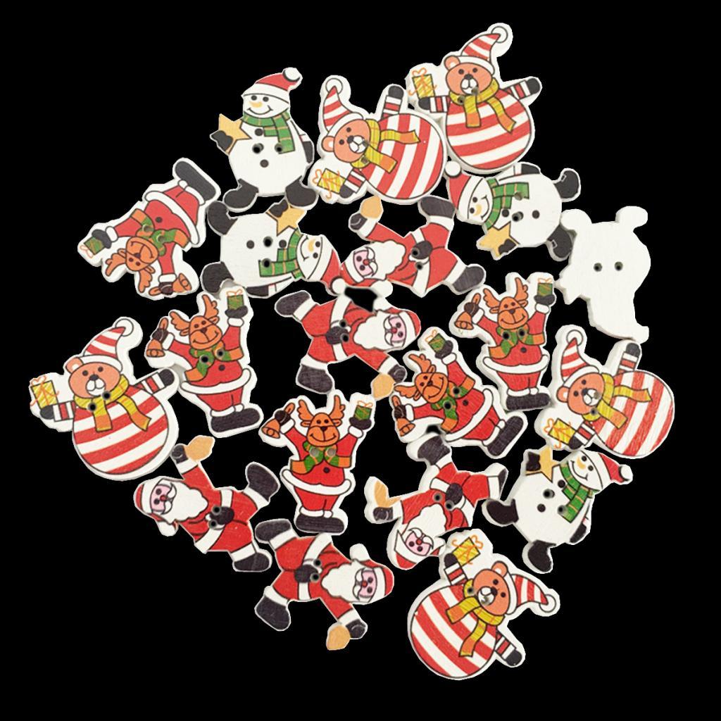 50pcs Mixed Christmas Wooden 2 Holes Buttons for DIY Sewing Scrapbooking