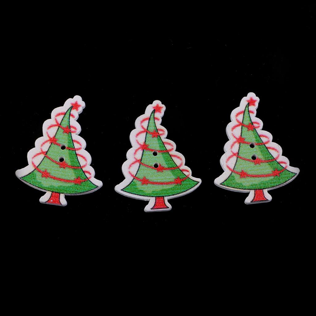 50pcs Christmas Tree Wooden Buttons 2 Holes for DIY Sewing Scrapbooking