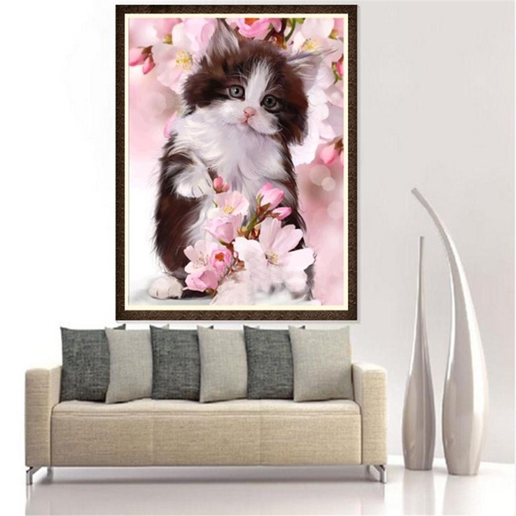 5D DIY Diamond Painting Kit - 30x40cm - DIY Home Wall Ornaments - Pink Flower Cute Cat Pictures