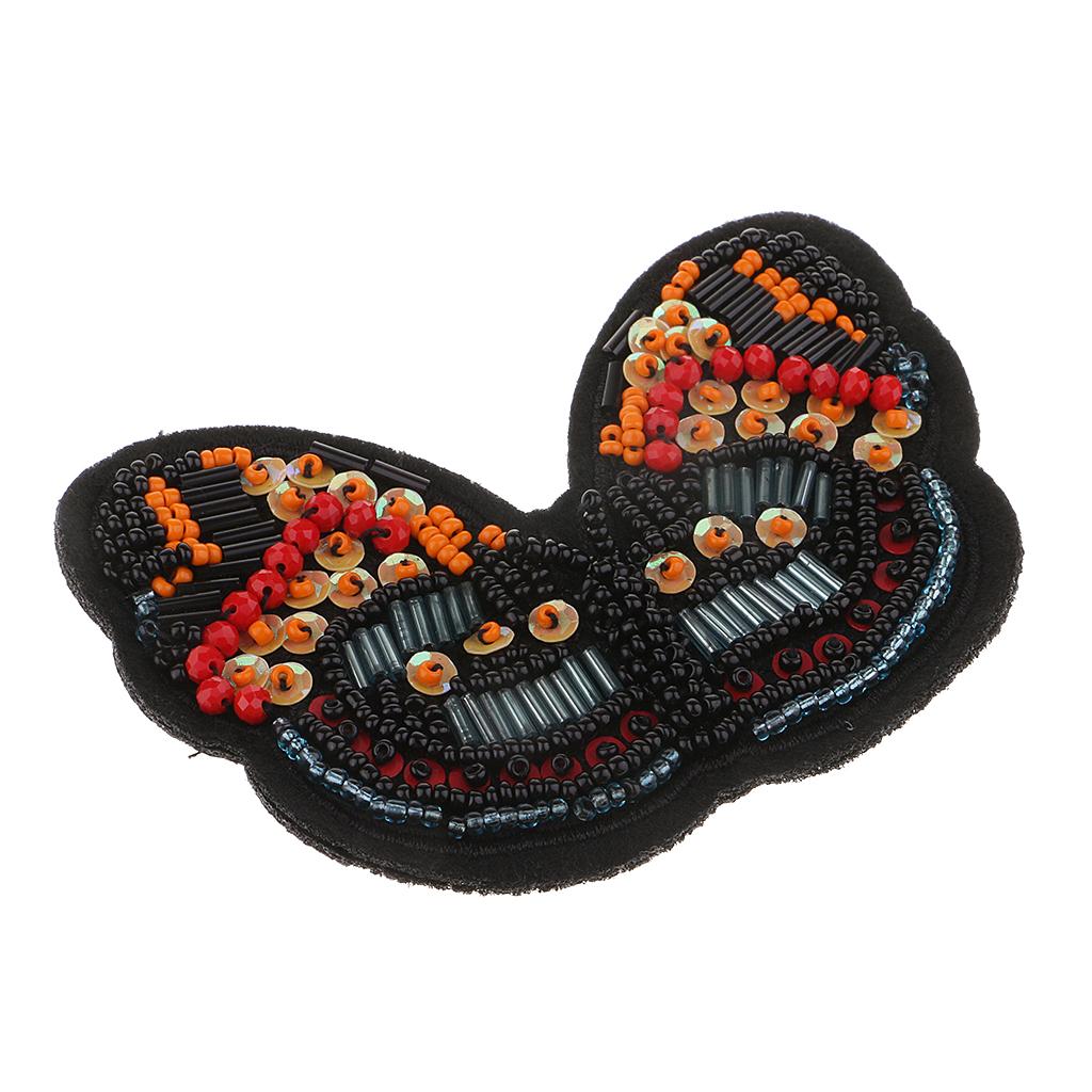 Embroidered Butterfly Sequin Beaded Patches Appliques DIY Craft Orange+Red
