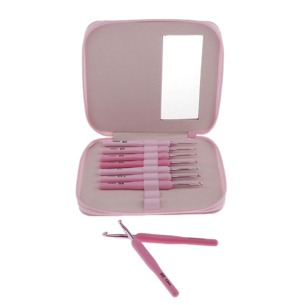 9pcs Ergonomic Handle Crochet Needle Hook Set DIY Knitting Crafts Tool Pink