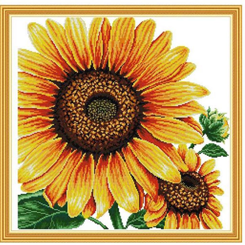 Stamped Cross Stitch Kits Pre-printed Sunflower Pattern Cloth 49x48cm 14CT