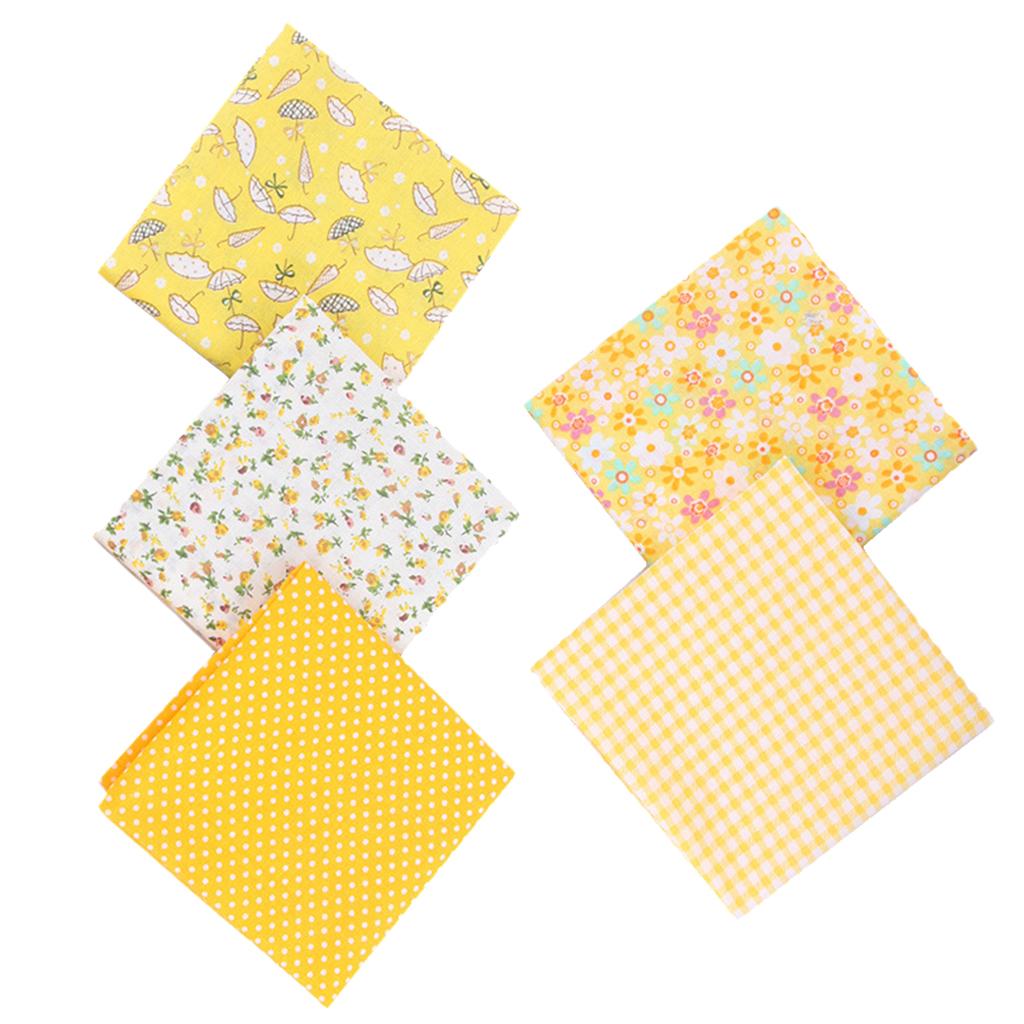 5Pcs DIY Mixed Pattern Cotton Fabric Sewing Quilting Patchwork Crafts  Yellow