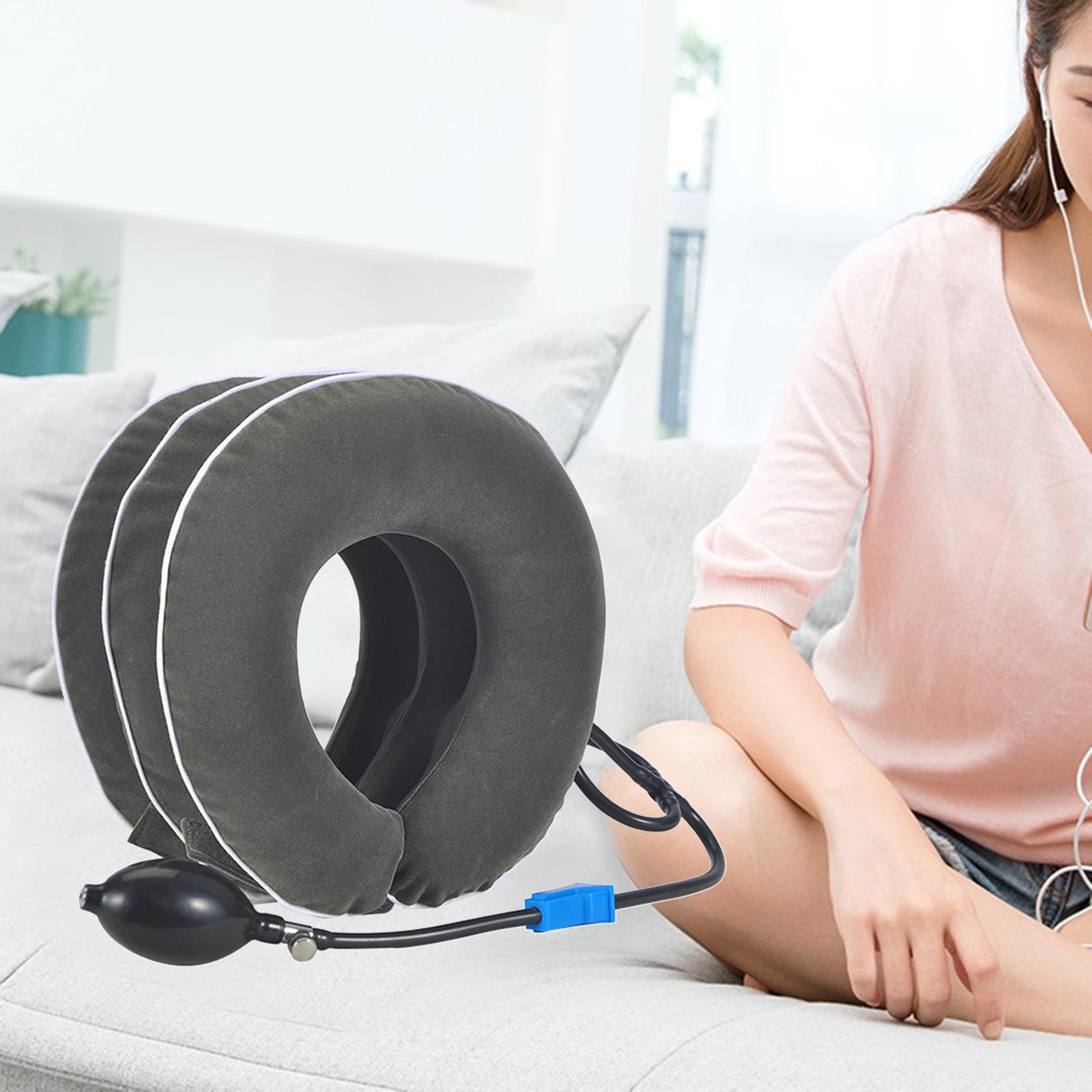 Cervical Vertebra Traction Device Inflatable Metal Ball for Office gray