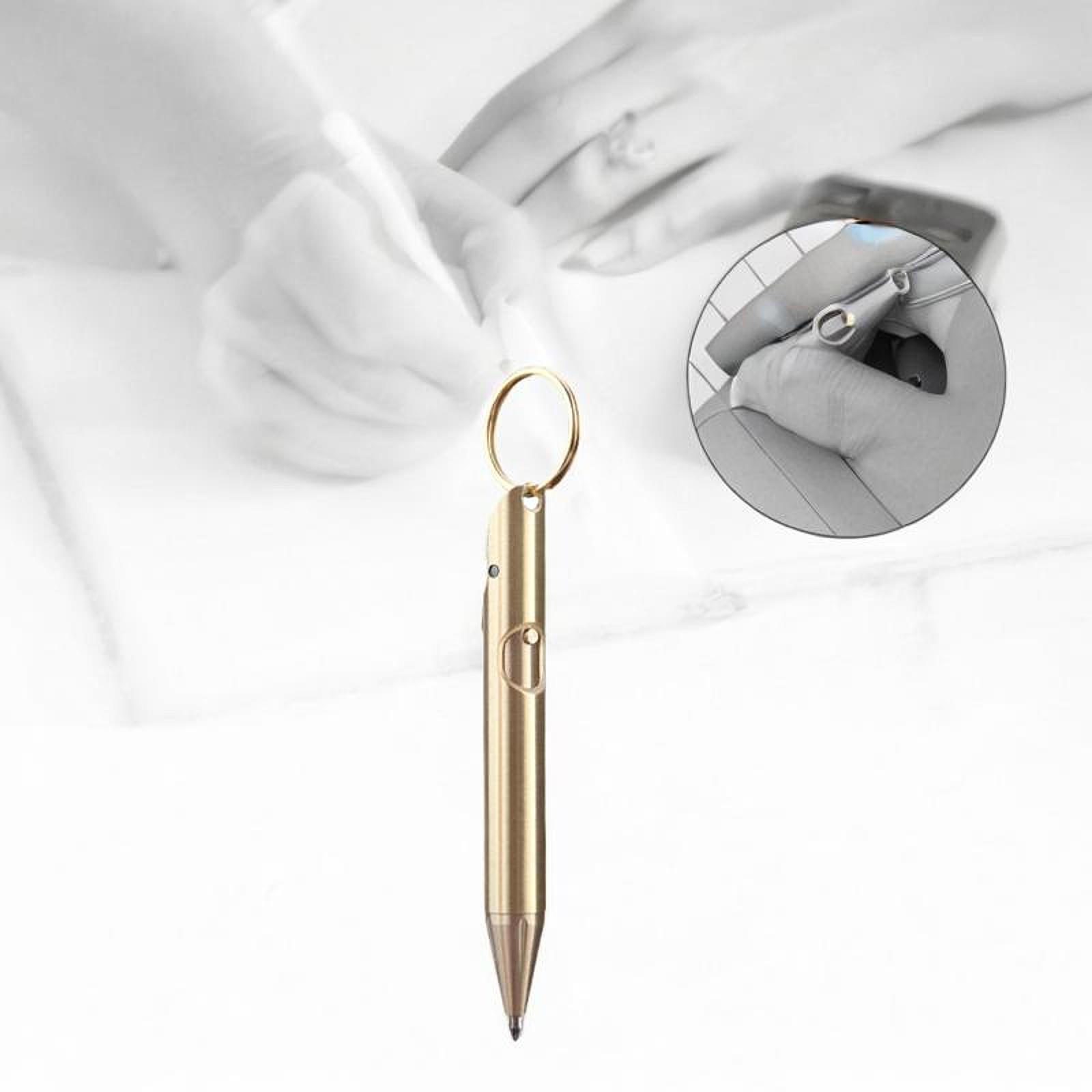 Mini Ballpoint Pen Traveling Everyday Use Practical Pen with Keychain Gold