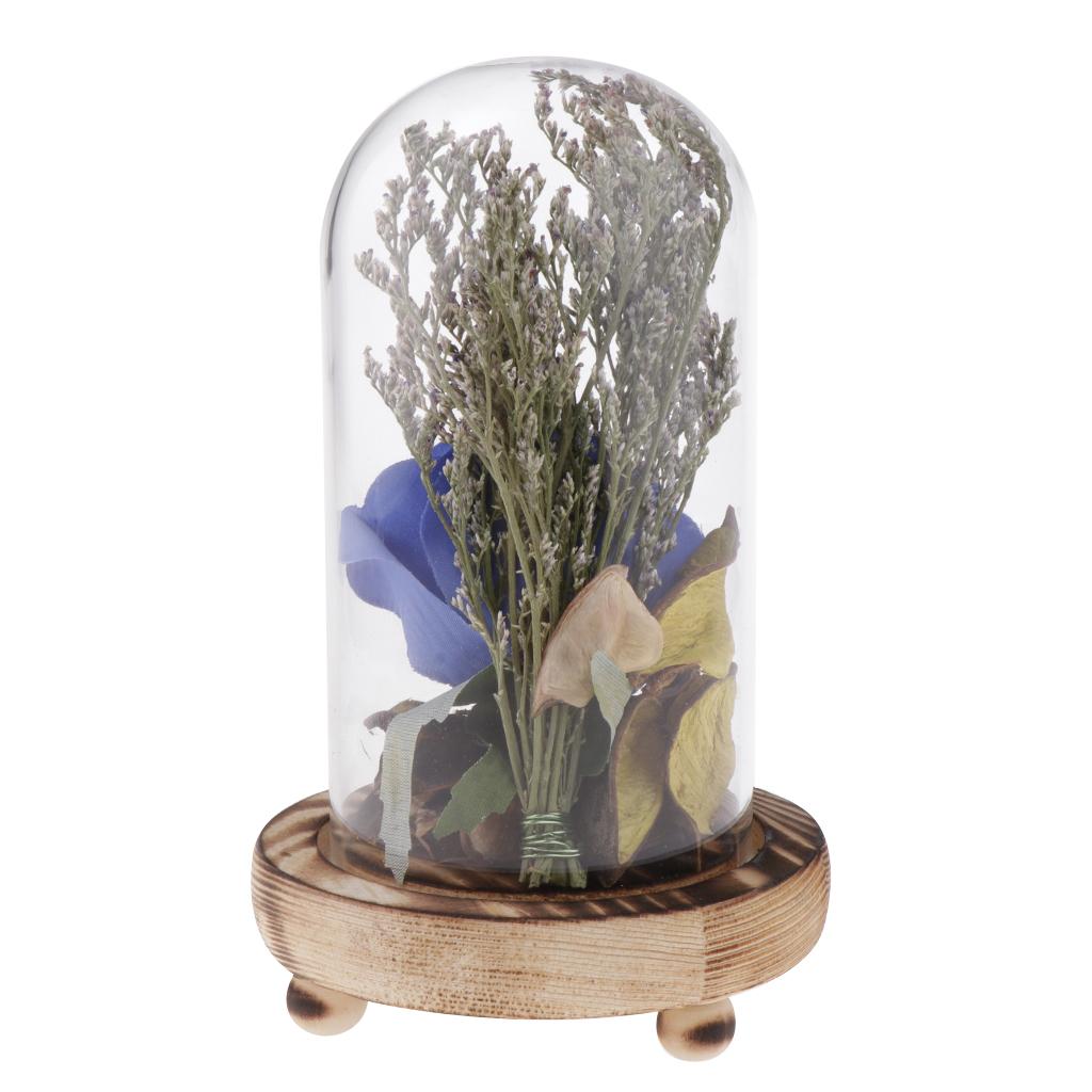 Glass Display Cloche Bell Dome Flower Immortal Preservation Vase Blue