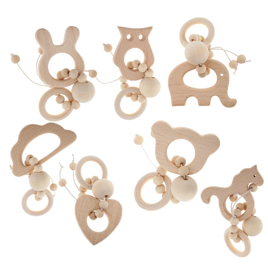 Natural Wooden Baby Teether Wood Teething Bracelet Ring  Style 1-Owl