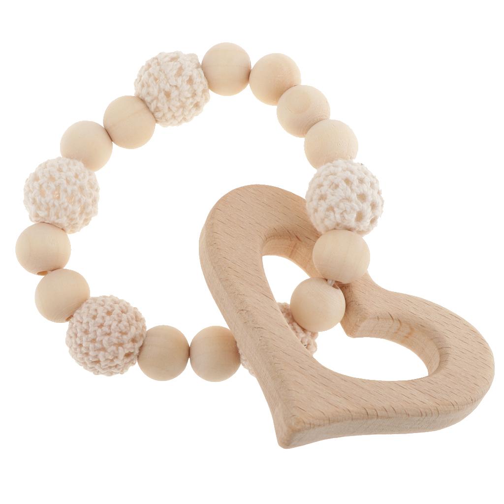 Baby Bracelets Wooden Teether Beads Teething Rattles Nursing Toy Heart