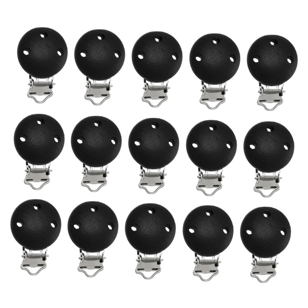 15pcs Round Holes Wooden Dummy Pacifier Clip for Infant Baby Black