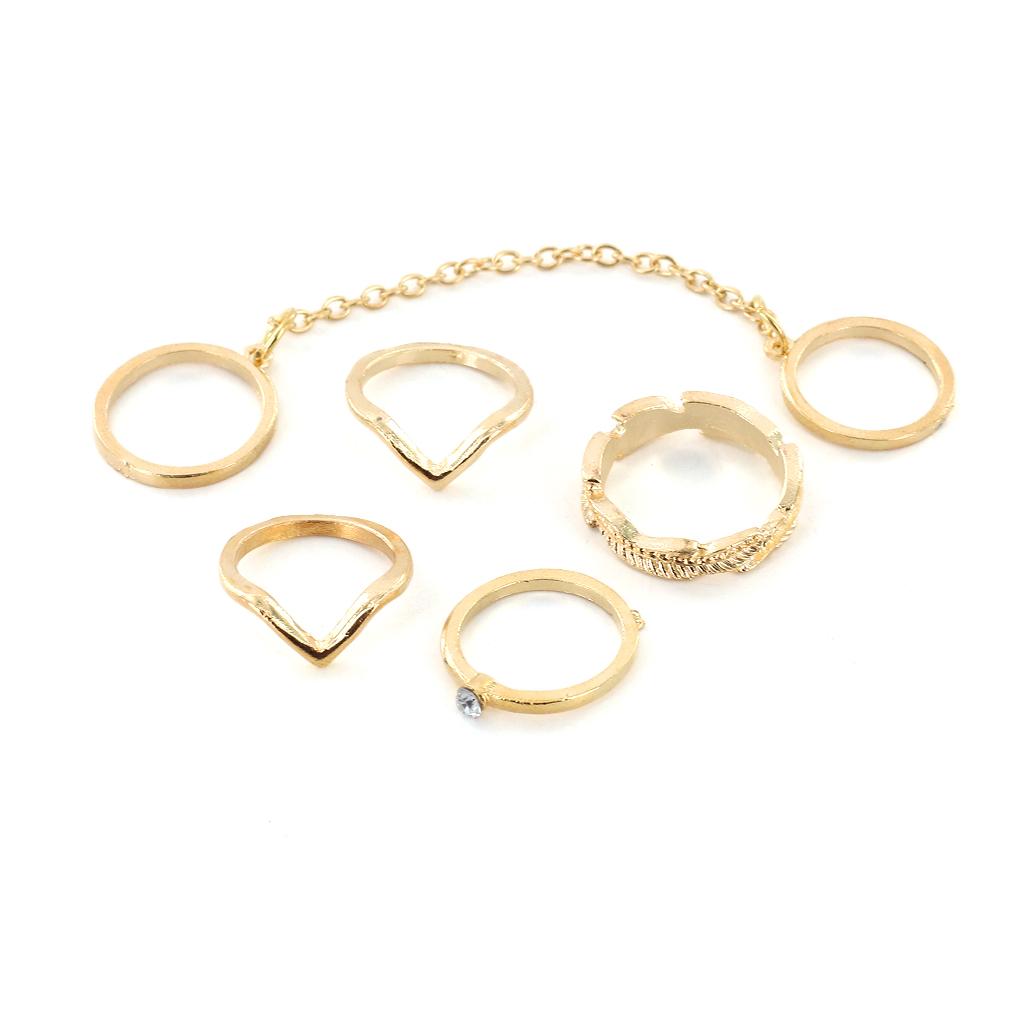 Phenovo Fashion Gold Alloy 6pc/Set Rings Tail Knuckle Joint Finger Tip Ring