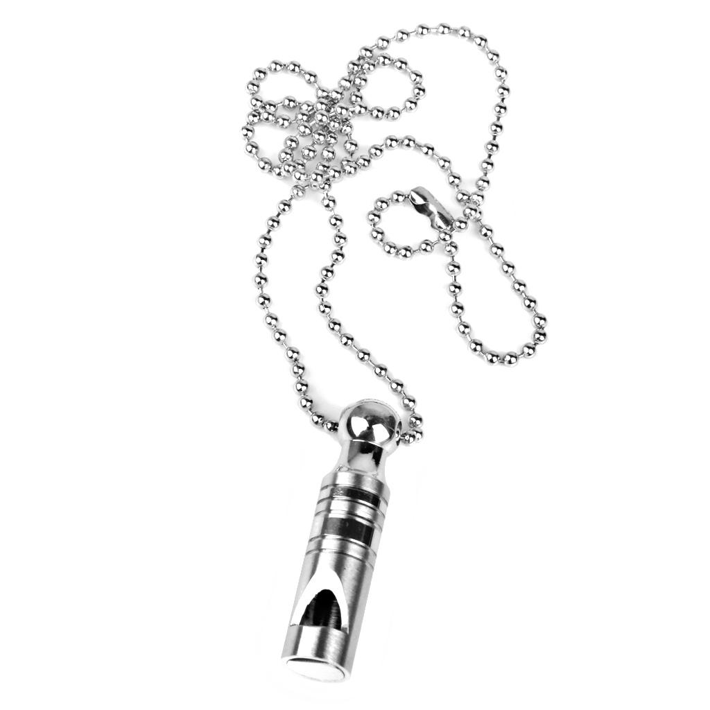 Stainless Steel Whistle Necklace Charm Pendant Beads Chain Silver