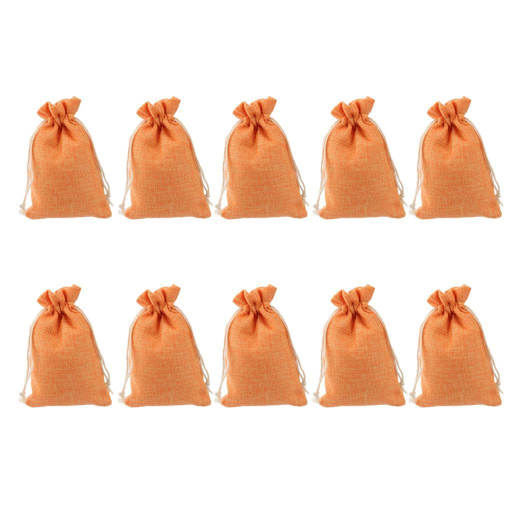 10pcs Linen Drawstring Bags Wedding Party Gift Bag Pouches Orange,10x14cm