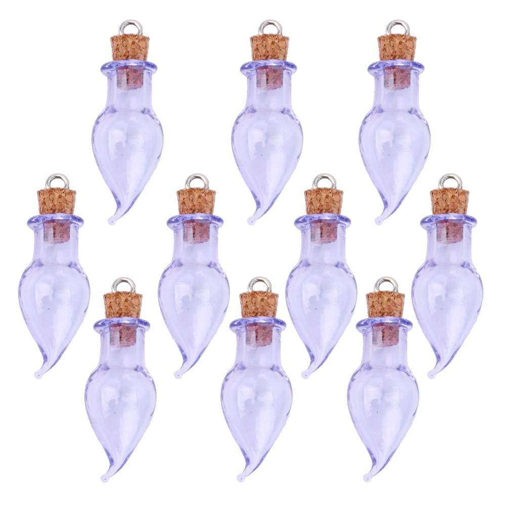 10 Glass Cork Bottles Chilli Vial Wishing Bottle DIY Pendant Loop Purple
