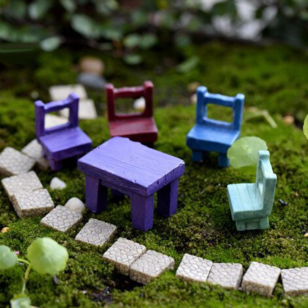 10pcs Miniature Dollhouse Fairy Garden Resin Landscape Blue Chair Decor