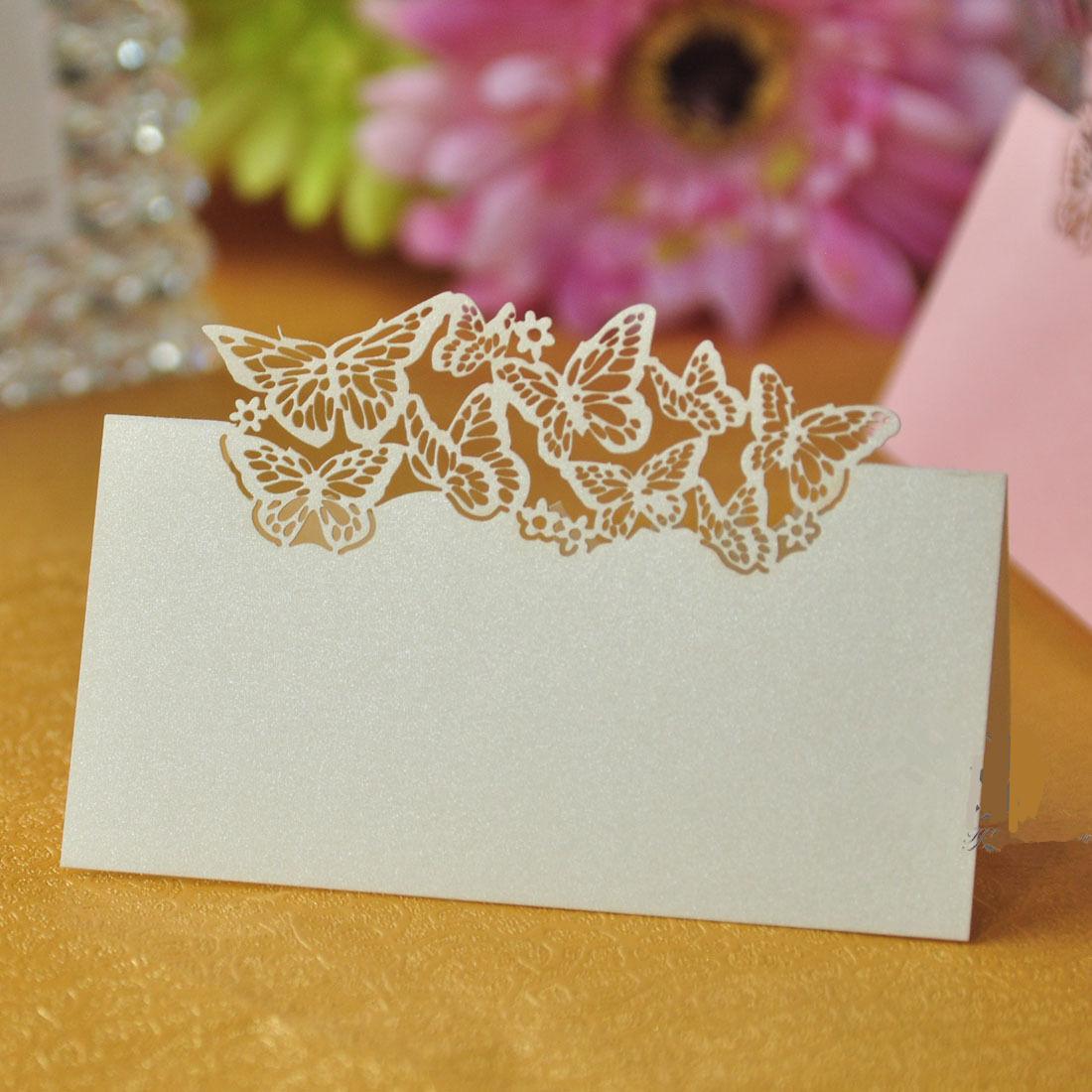 50 Butterflies Laser Cut Name Place Cards Wedding Guest Table Cards White