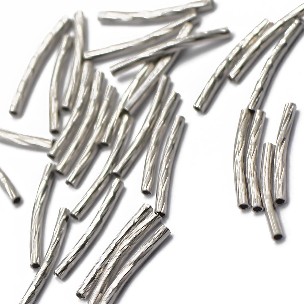 50pcs Silver Engraved Pattern Tube Noodle Beads Jewelry Making 20mm