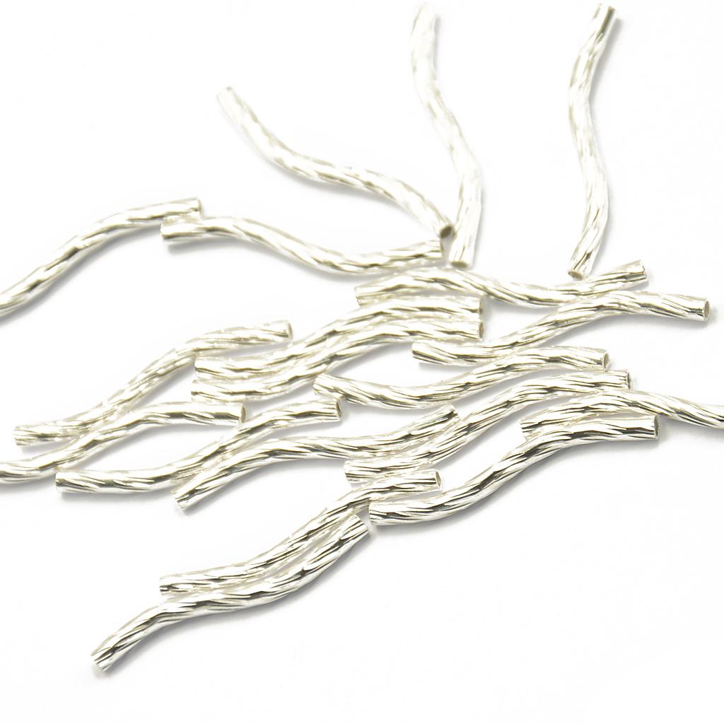 50pcs Silver White Engraved Pattern Tube Swirl Noodle Beads Jewelry Making