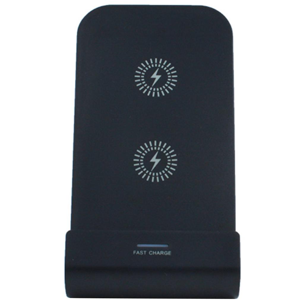 Qi Vertical Wireless Charger Dock Dual Coil Dual USB Output for Phone Black