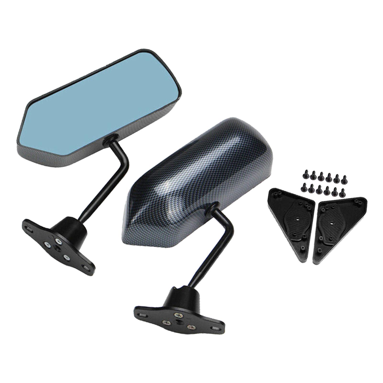 Universal F1 Style Carbon Fiber Blue Mirror Metal Bracket Side Wing Mirrors