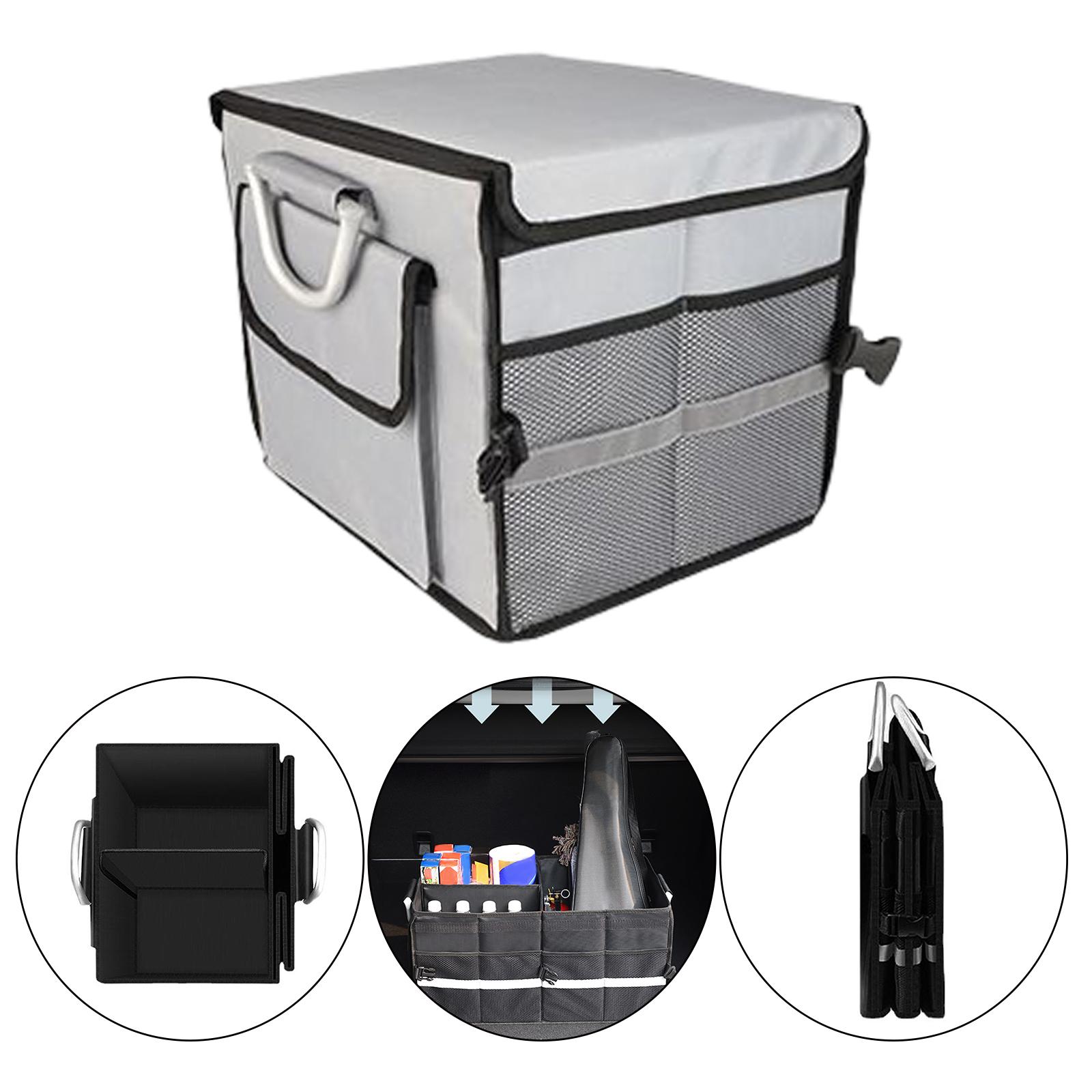 28L Oxford Fabric Collapsible Car Cargo Storage Organizer Grey Reflective