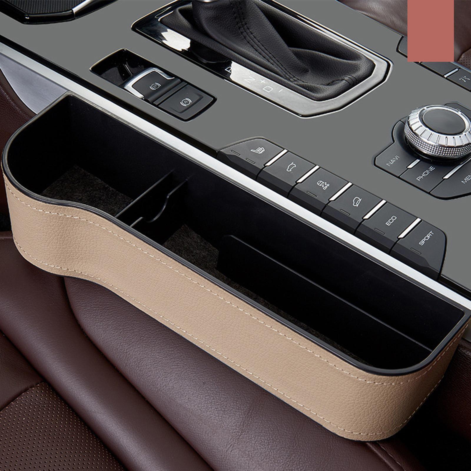Car Seat Gap Filler Plug in Holder PU Leather for Phones Cards Beige 