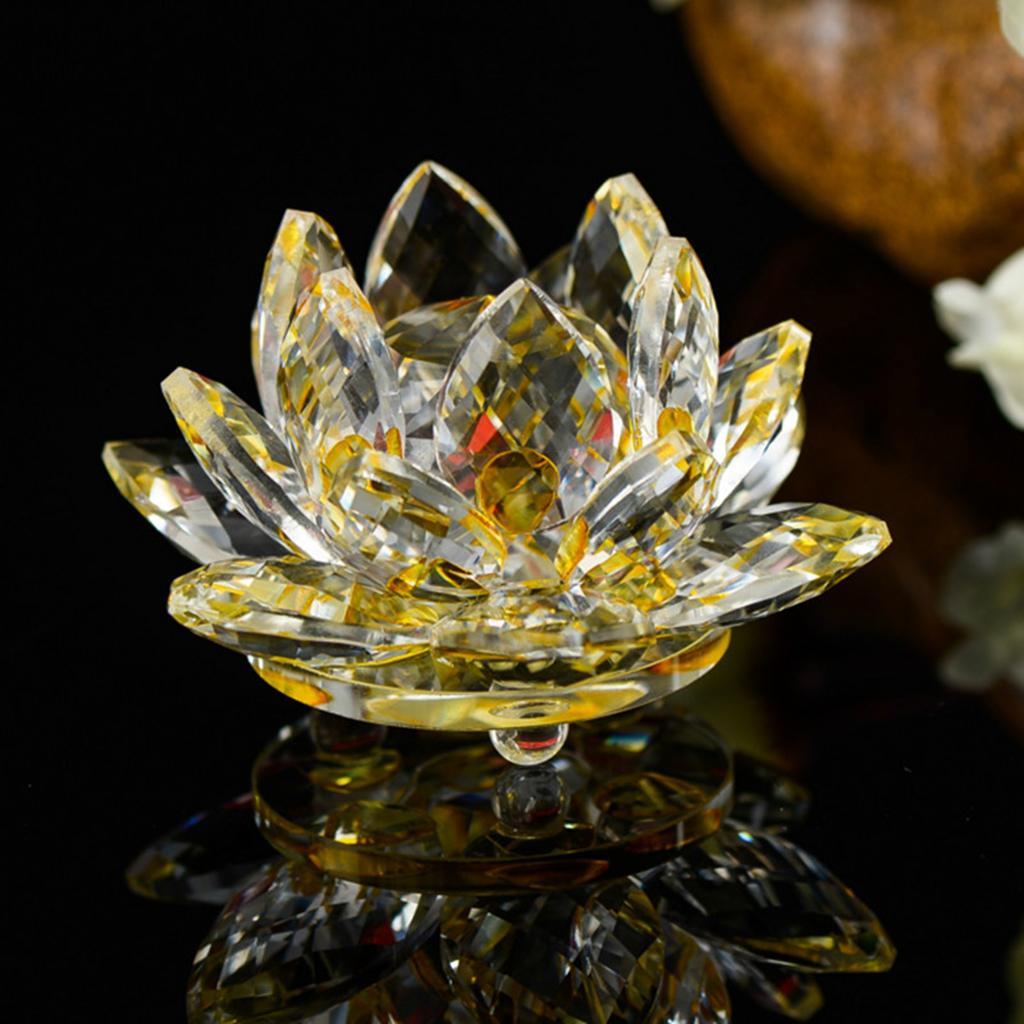 Buddhist Crystal Lotus Flower Figure Ornaments Home Feng Shui Table ...