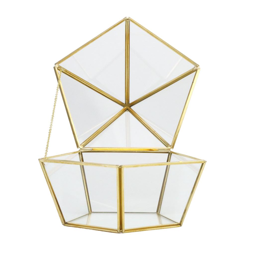 Glass Terrarium Container Geometric Succulent Planter  Golden Pentagon L