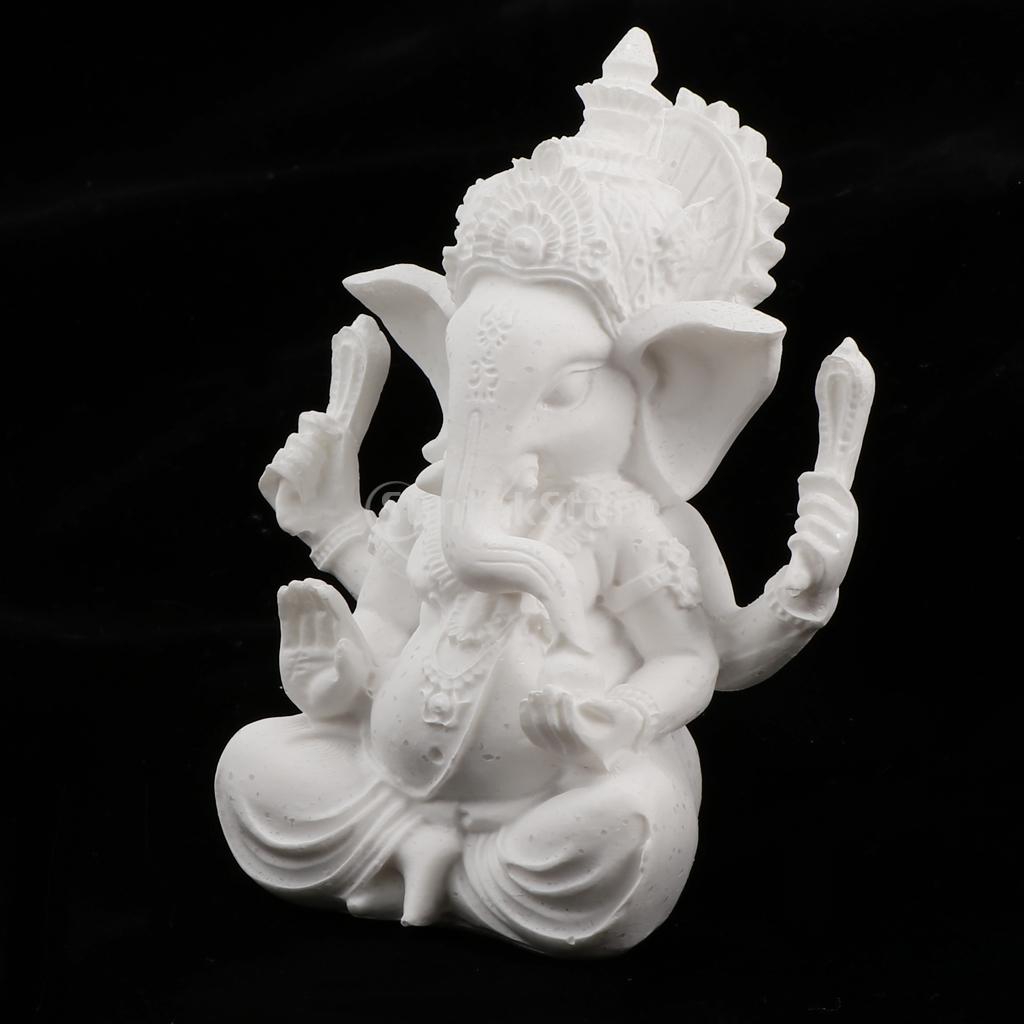 Sandstone Ganesh Statue God Elephant Indian Figurine Ornament White - 12cm