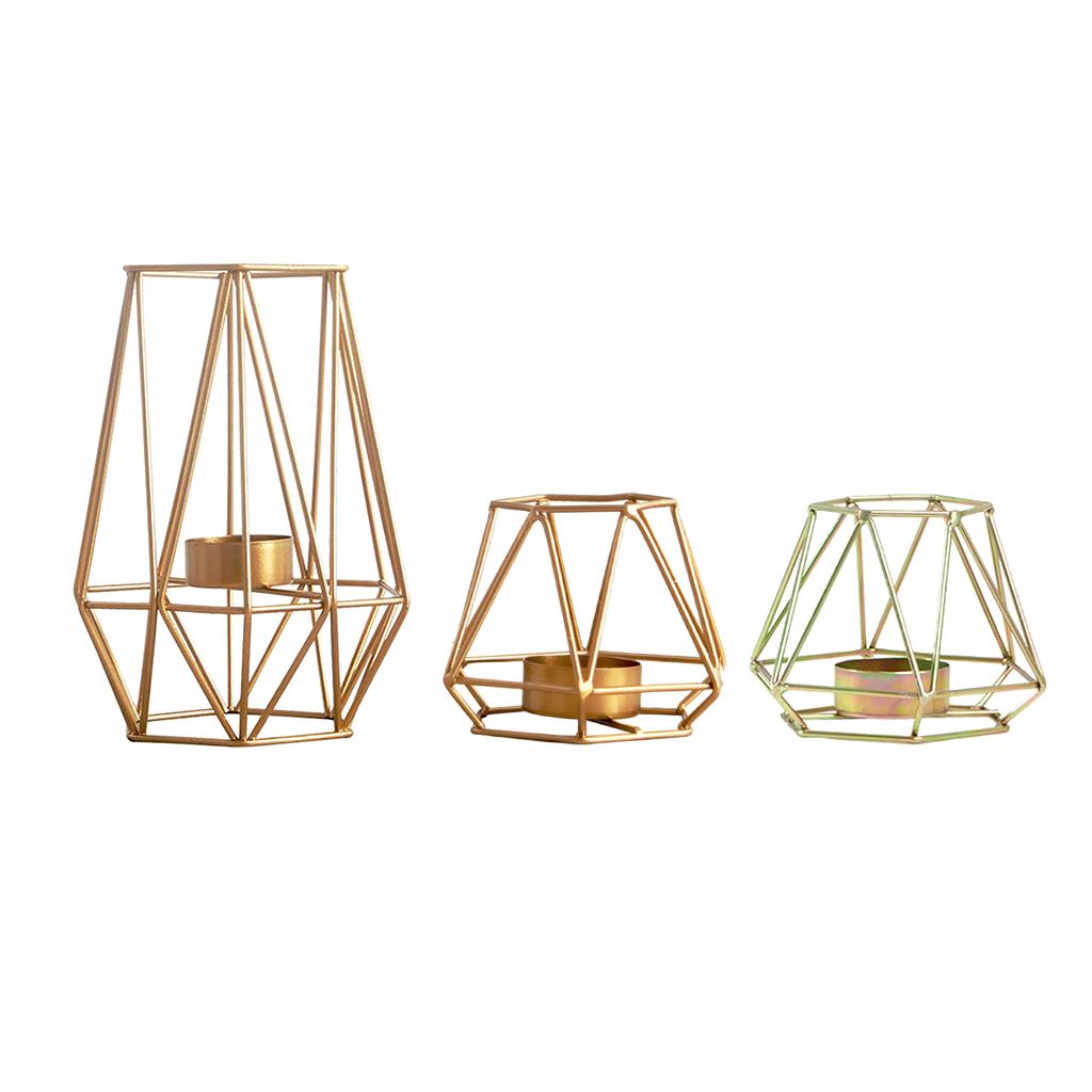 3D Geometric Candle Holder Iron Frame Tealight Candle Candlestick Gold S